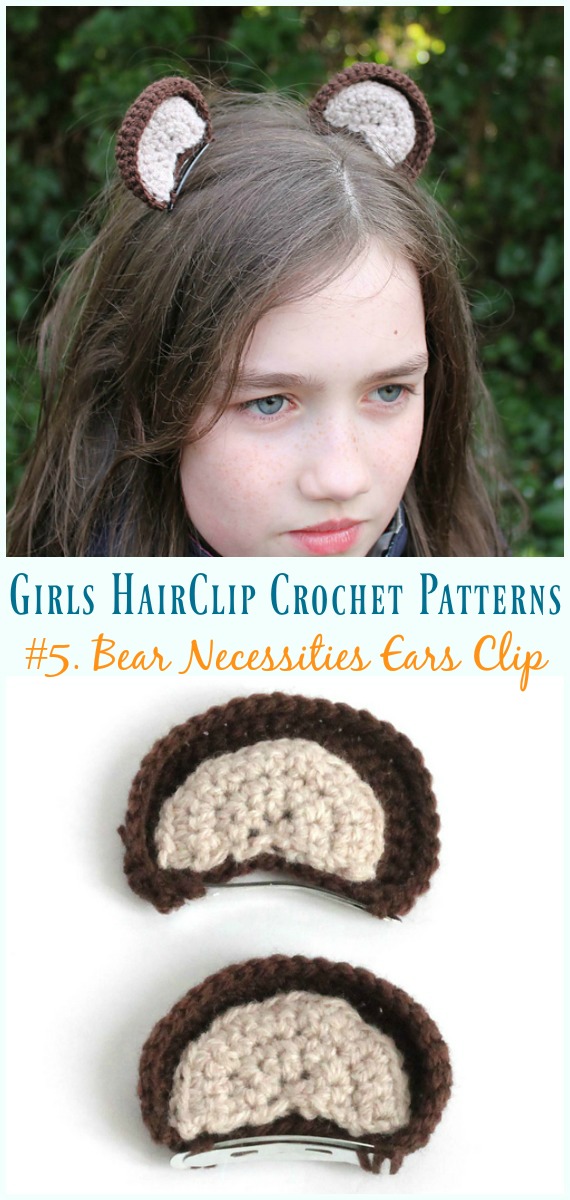 Crochet Bear Necessities Ears Clip Free Pattern - Girls #HairClip; Accessories Free #Crochet; Patterns