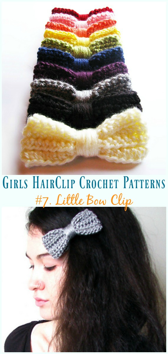 Crochet Little Bow Clip Free Pattern - Girls #HairClip; Accessories Free #Crochet; Patterns