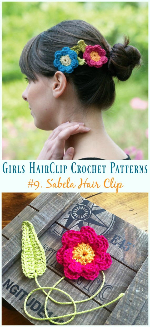 Crochet Sabela Hair Clip Free Pattern - Girls #HairClip; Accessories Free #Crochet; Patterns