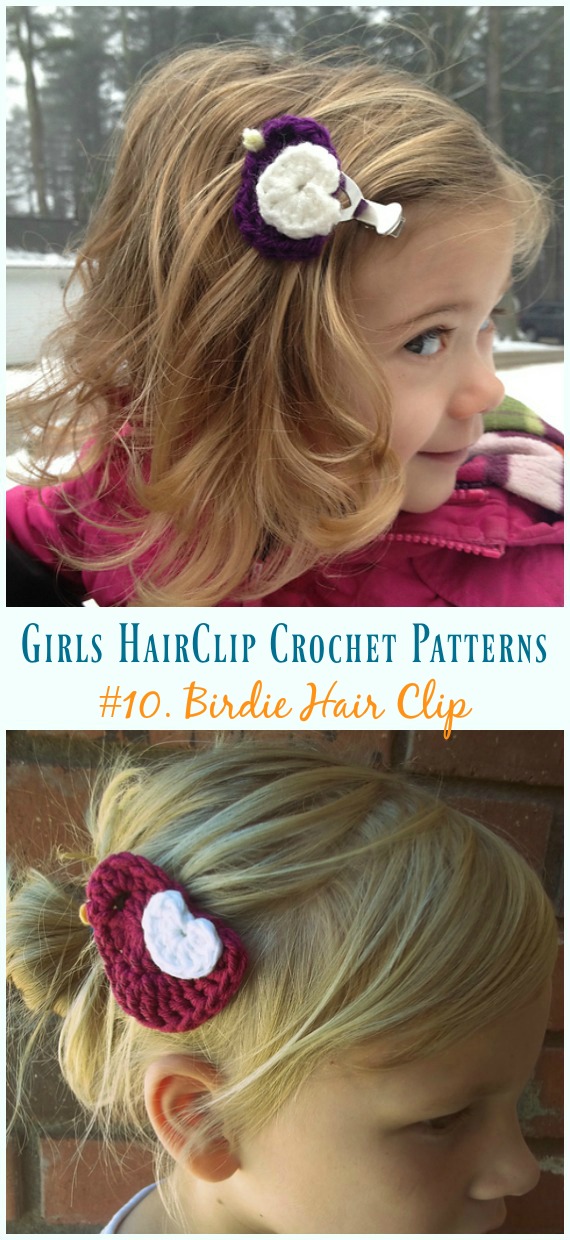 Crochet Birdie Hair Clip Free Pattern - Girls #HairClip; Accessories Free #Crochet; Patterns