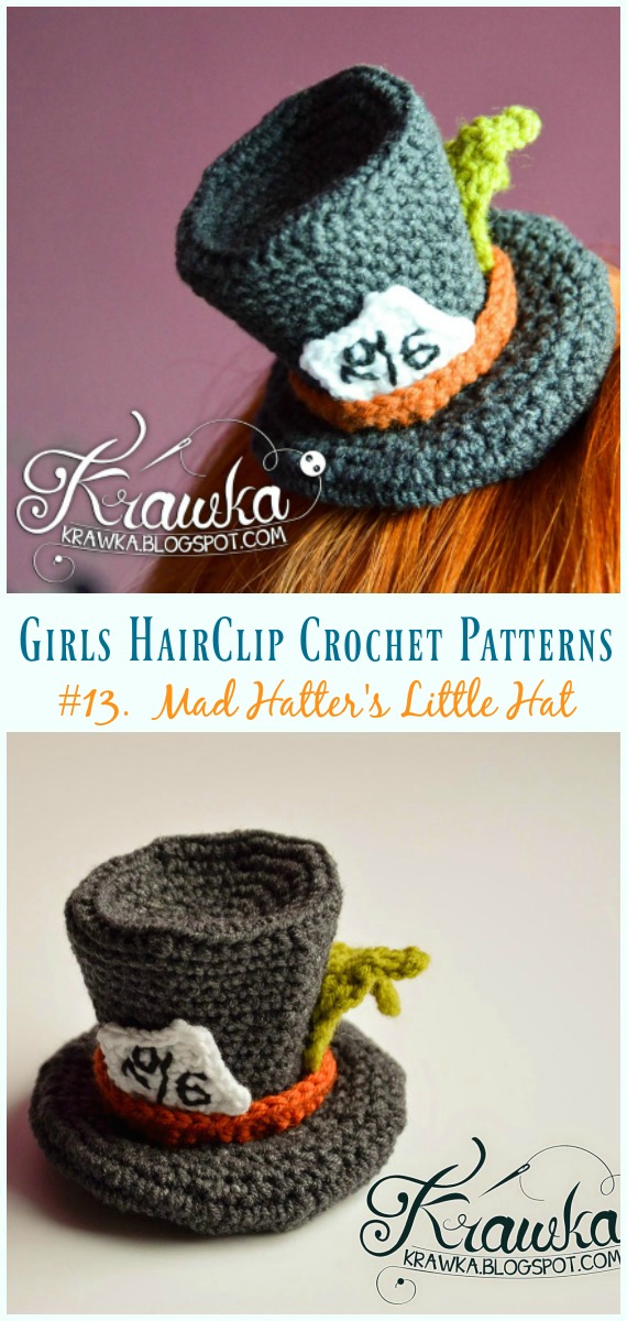 Crochet Mad Hatter's Little Hat Free Pattern - Girls #HairClip; Accessories Free #Crochet; Patterns