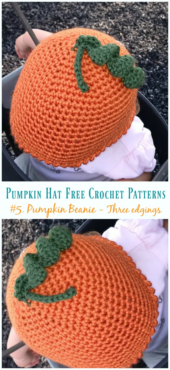 Pumpkin Beanie - Three edgings Hat Crochet Free Pattern - #Pumpkin; #Hat; Free #Crochet; Patterns