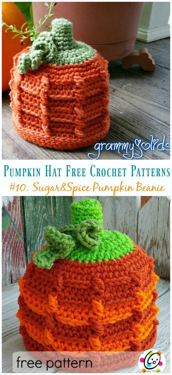 Sugar and Spice Textured Pumpkin Beanie Hat Crochet Free Pattern - #Pumpkin; #Hat; Free #Crochet; Patterns