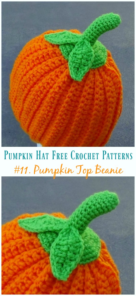 Pumpkin Top Beanie Hat Crochet Free Pattern - #Pumpkin; #Hat; Free #Crochet; Patterns