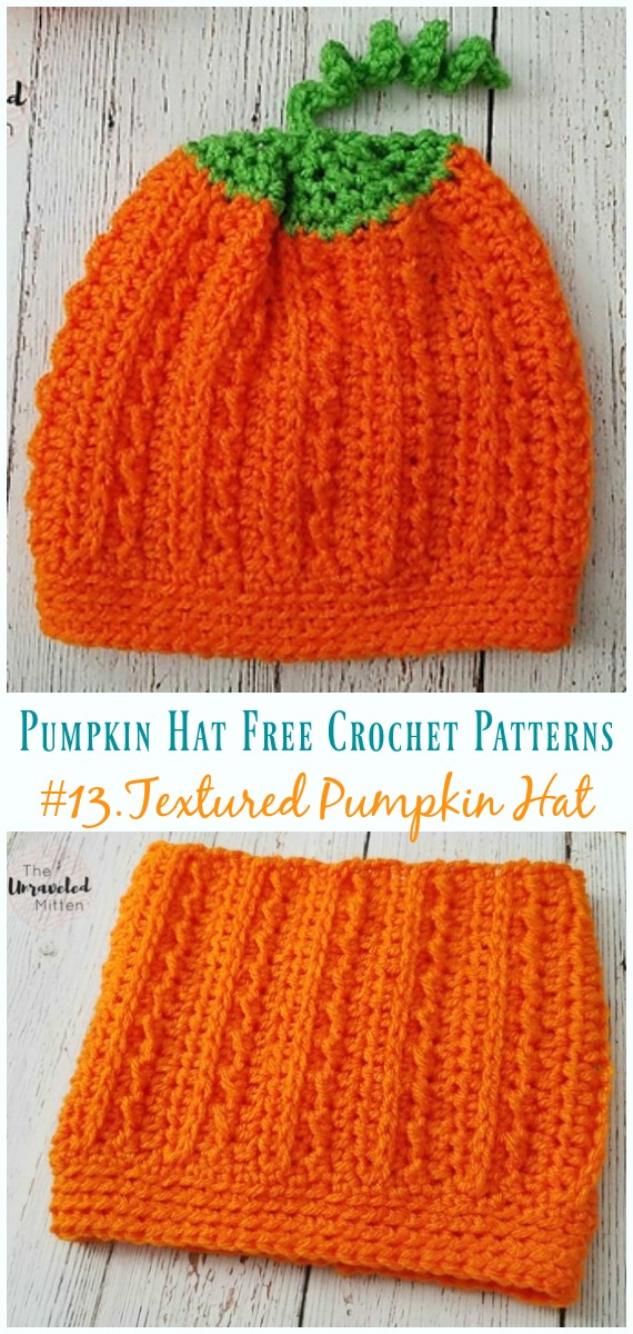 Textured Pumpkin Hat Crochet Free Pattern - #Pumpkin; #Hat; Free #Crochet; Patterns