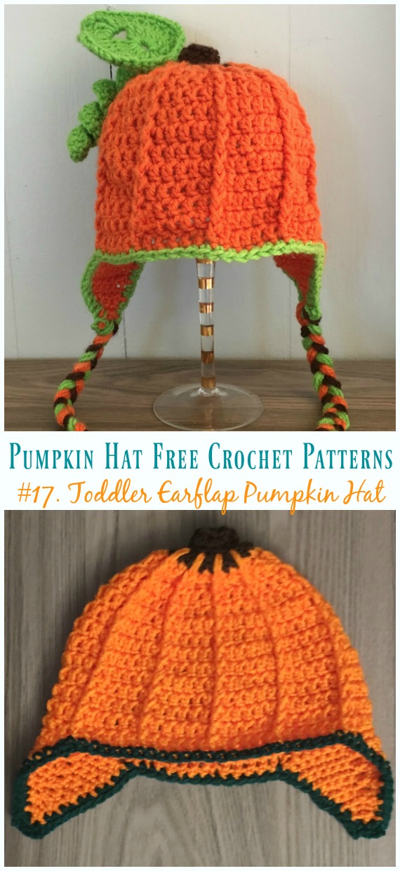 Toddler Earflap Pumpkin Hat Crochet Free Pattern - #Pumpkin; #Hat; Free #Crochet; Patterns
