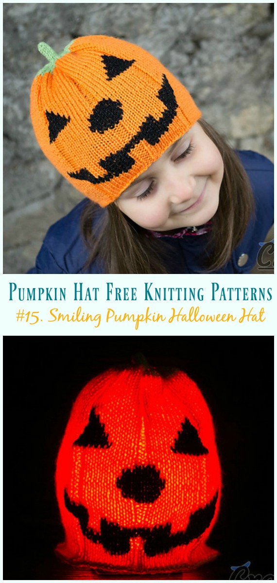Smiling Pumpkin Halloween Hat Knitting Free Pattern - #Pumpkin; #Hat;  Free #Knitting; Patterns