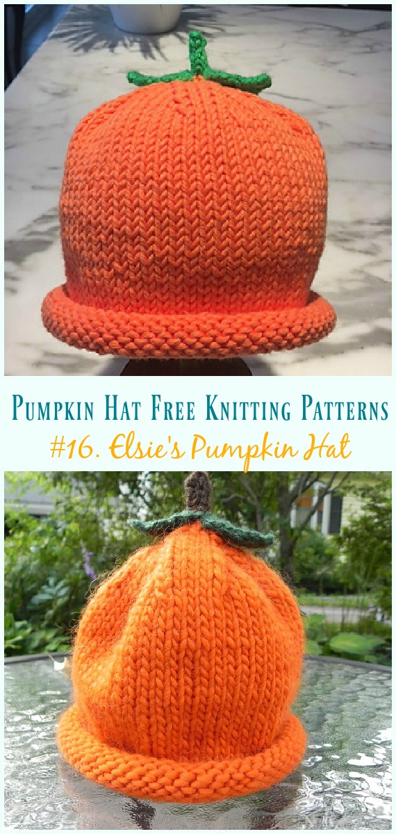 Elsie's Pumpkin Hat Knitting Free Pattern - #Pumpkin; #Hat;  Free #Knitting; Patterns