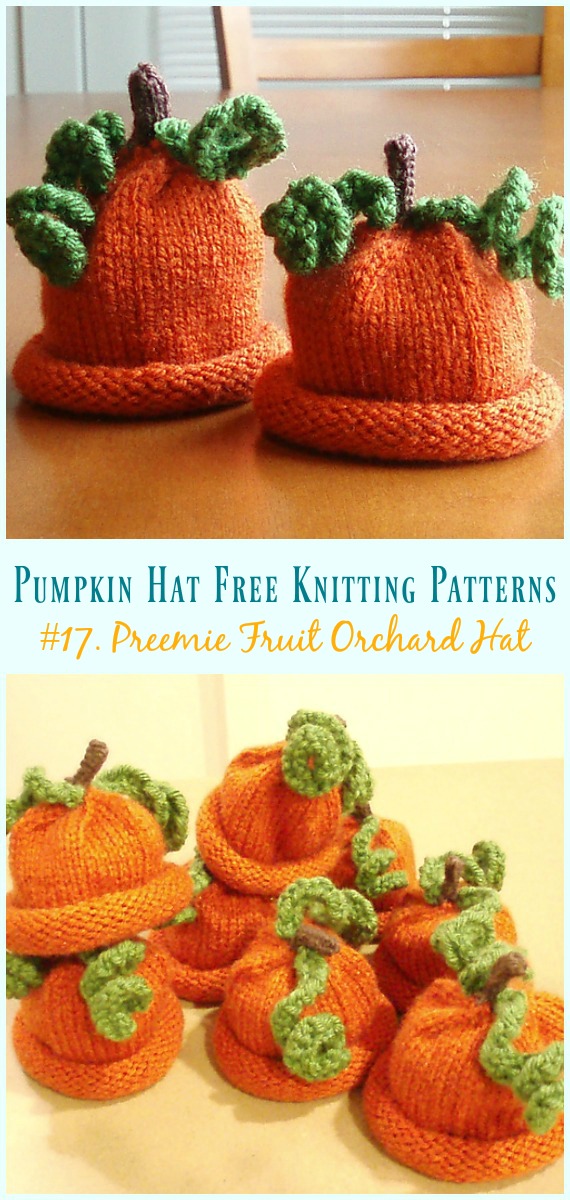 Becky’s Preemie Fruit Orchard Hat Knitting Free Pattern - #Pumpkin; #Hat;  Free #Knitting; Patterns