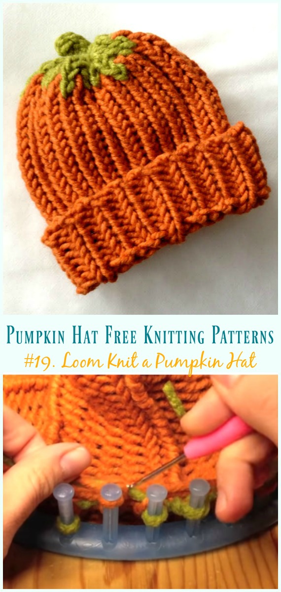 Loom Knit a Pumpkin Hat Knitting Free Pattern - #Pumpkin; #Hat;  Free #Knitting; Patterns