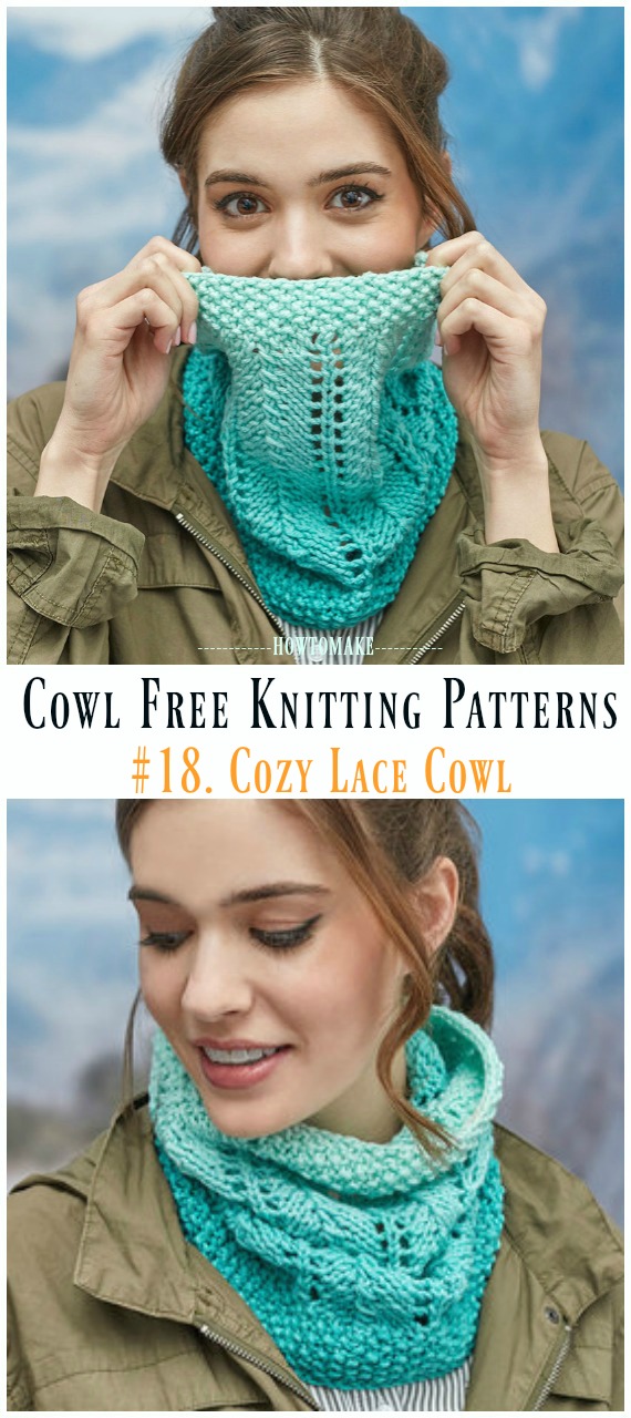 Cozy Lace Cowl Free Knitting Pattern - Women Cowl Free #Knitting Patterns