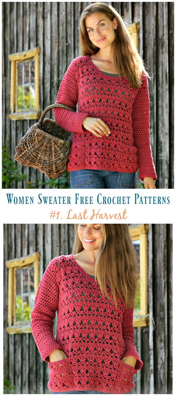 Last Harvest Fan Lace Sweater Crochet Free Pattern - Fall Winter Women #Sweater; Free #Crochet; Pattern