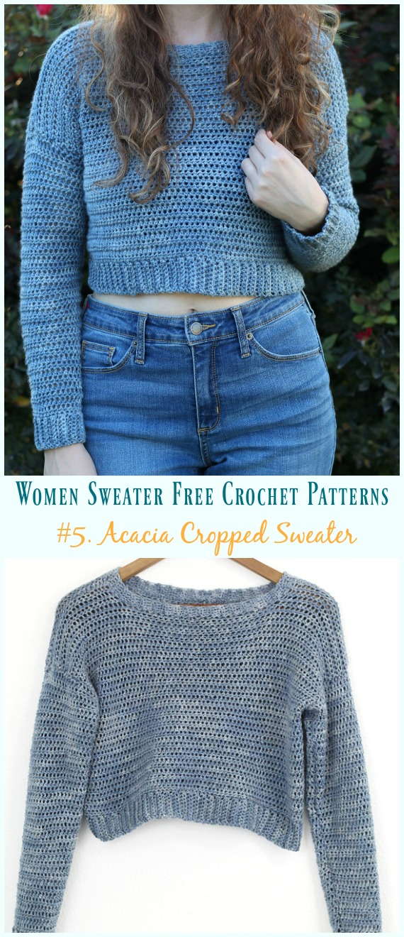 Acacia Cropped Sweater Crochet Free Pattern - Fall Winter Women #Sweater; Free #Crochet; Pattern