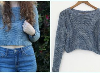 Acacia Cropped Sweater Crochet Free Pattern - Fall Winter Women #Sweater; Free #Crochet; Pattern