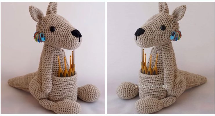 Amigurumi Kangaroo Hook Holder Crochet Free Pattern - #Hook Holder Free #Crochet Patterns