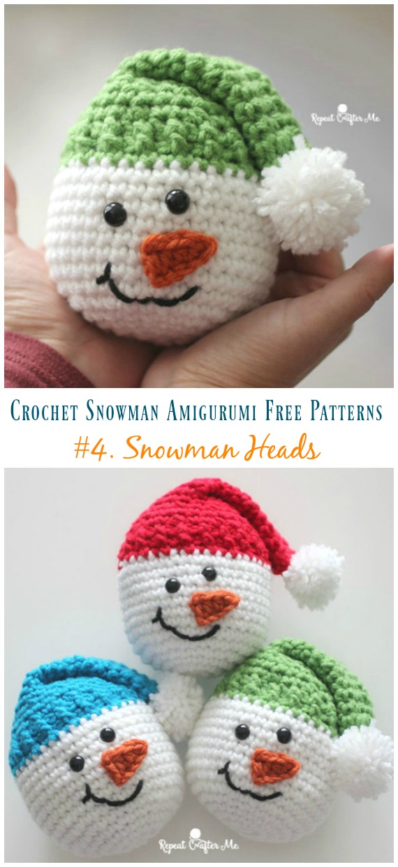 Amigurumi Snowman Heads Crochet Free Pattern - Crochet #Snowman;# Amigurumi; Free Patterns