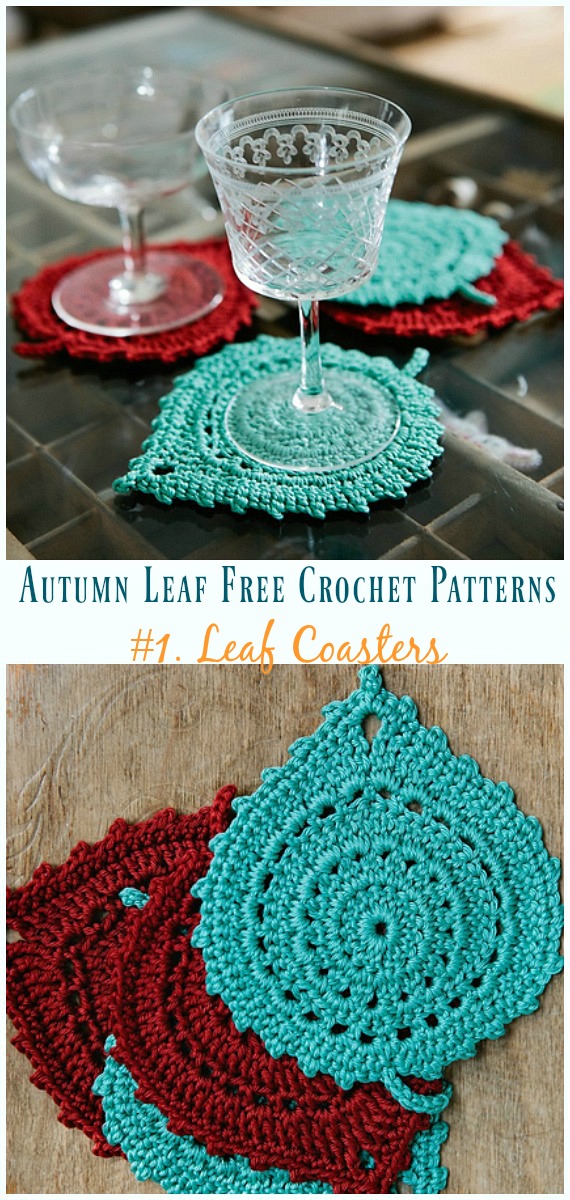 Leaf Coasters Crochet Free Pattern - Autumn #Leaf; Free #Crochet; Patterns