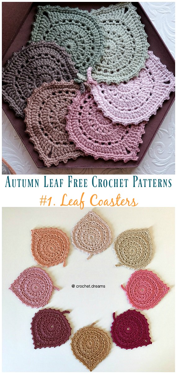 Leaf Coasters Crochet Free Pattern - Autumn #Leaf; Free #Crochet; Patterns