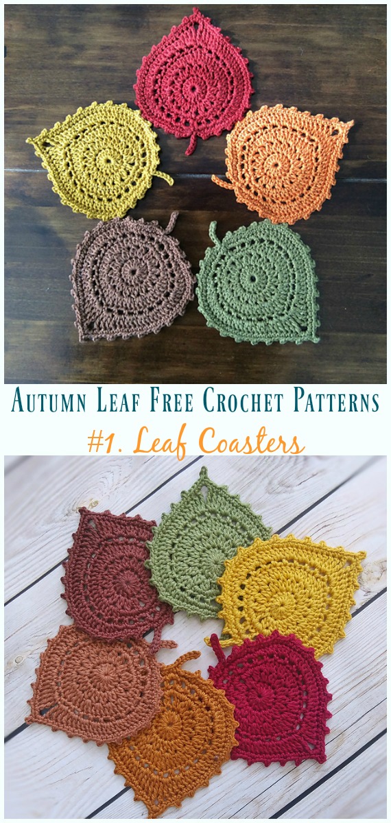 Leaf Coasters Crochet Free Pattern - Autumn #Leaf; Free #Crochet; Patterns