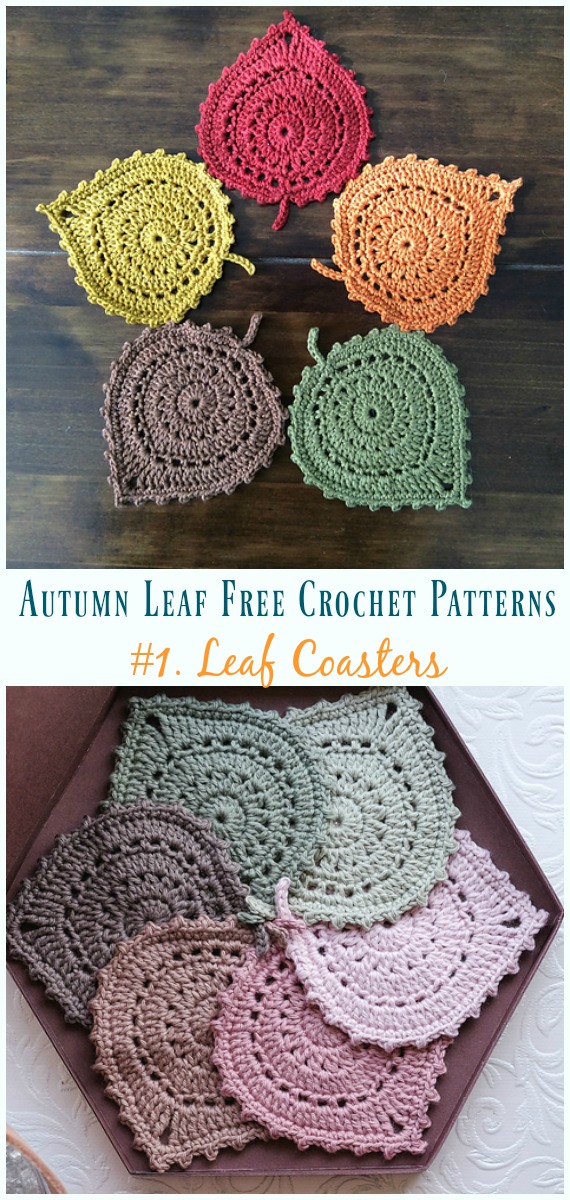 Leaf Coasters Crochet Free Pattern - Autumn #Leaf; Free #Crochet; Patterns