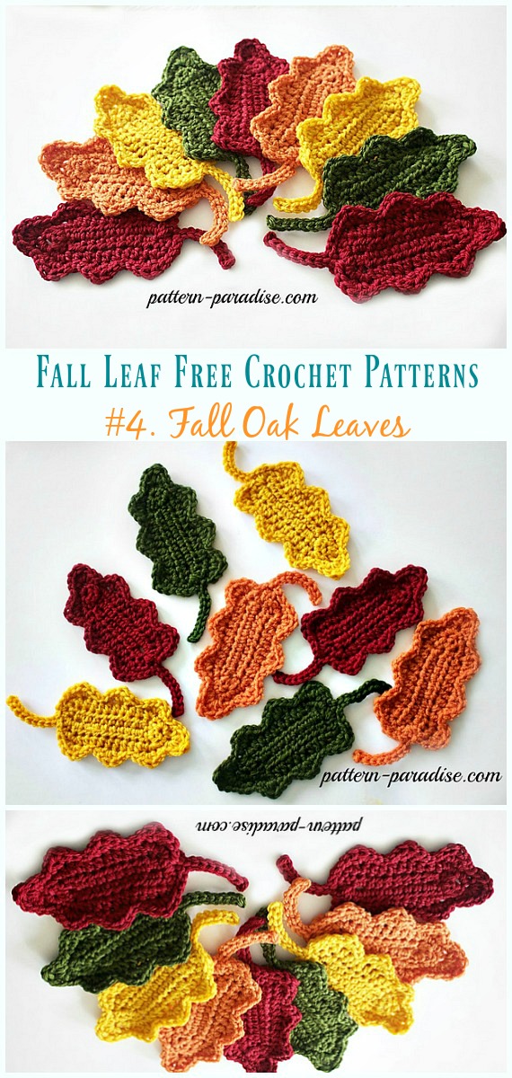 Fall Oak Leaves Crochet Free Pattern - Autumn #Leaf; Free #Crochet; Patterns