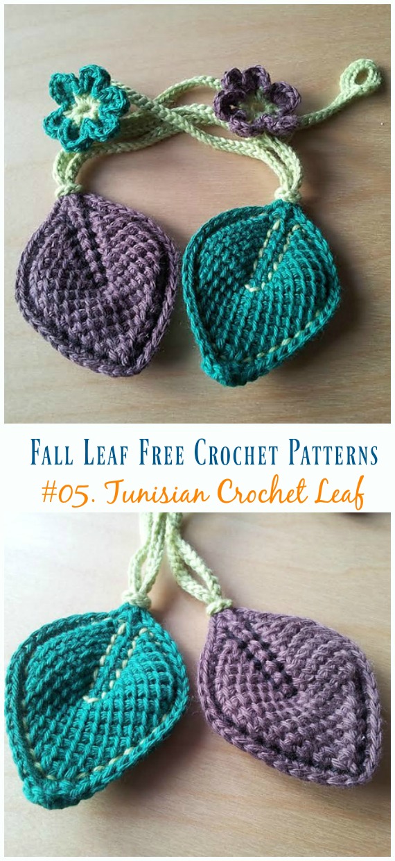 Tunisian Crochet Leaf Crochet Free Pattern - Autumn #Leaf; Free #Crochet; Patterns
