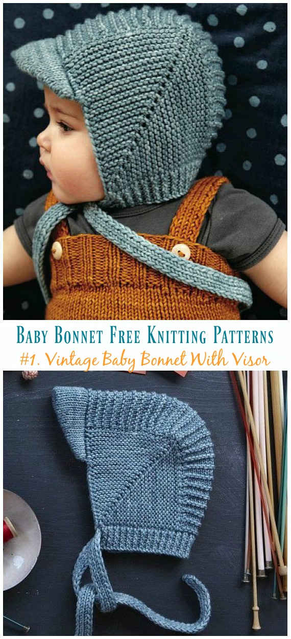 Vintage Baby Bonnet With Visor Knitting Free Pattern - Baby #Bonnet; Hat Free #Knitting Patterns