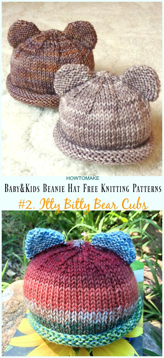 Itty Bitty Bear Cubs Baby Hat Knitting Free Pattern - Baby & Kids Beanie #Hat; Free #Knitting; Patterns