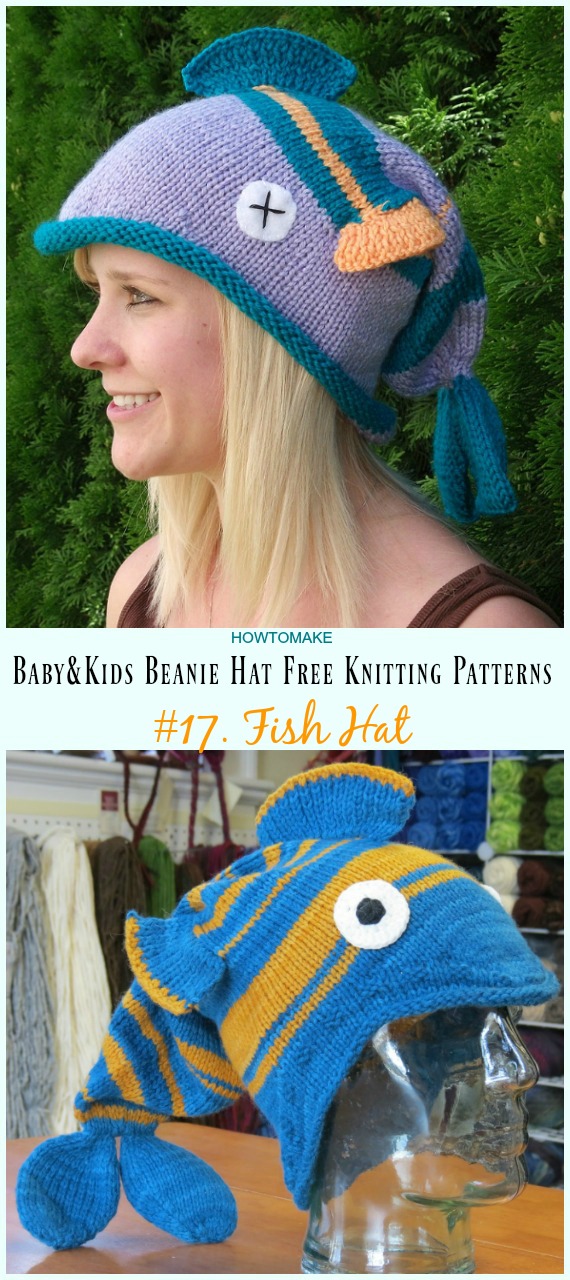 Fish Hat Knitting Free Pattern - Baby & Kids Beanie #Hat; Free #Knitting; Patterns
