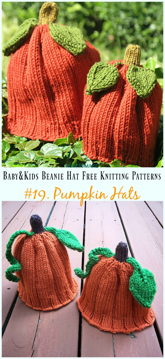 Pumpkin Hats Knitting Free Pattern - Baby & Kids Beanie #Hat; Free #Knitting; Patterns