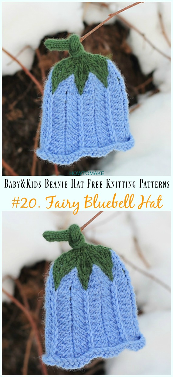 Fairy Bluebell Hat Knitting Free Pattern - Baby & Kids Beanie #Hat; Free #Knitting; Patterns