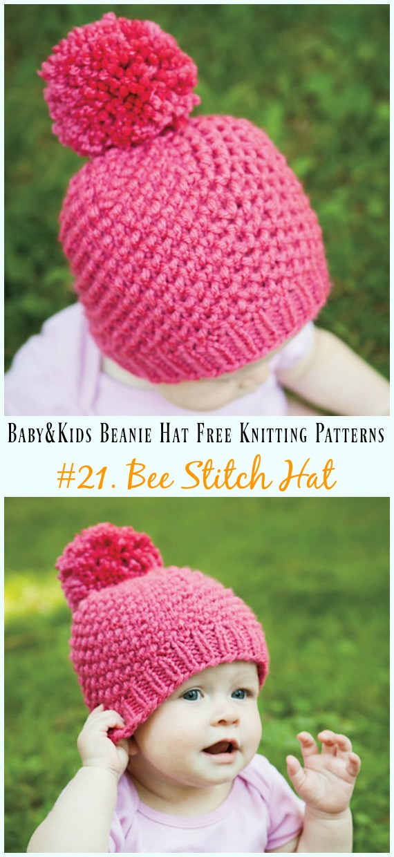 Bee Stitch Hat Knitting Free Pattern - Baby & Kids Beanie #Hat; Free #Knitting; Patterns