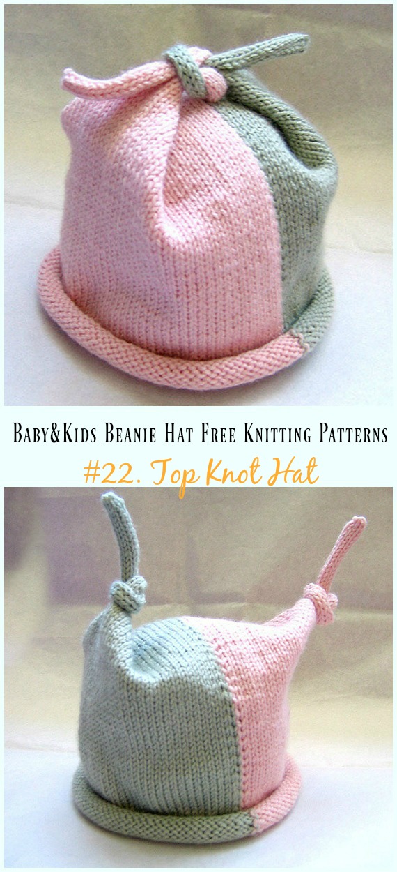 Top Knot Hat Knitting Free Pattern - Baby & Kids Beanie #Hat; Free #Knitting; Patterns