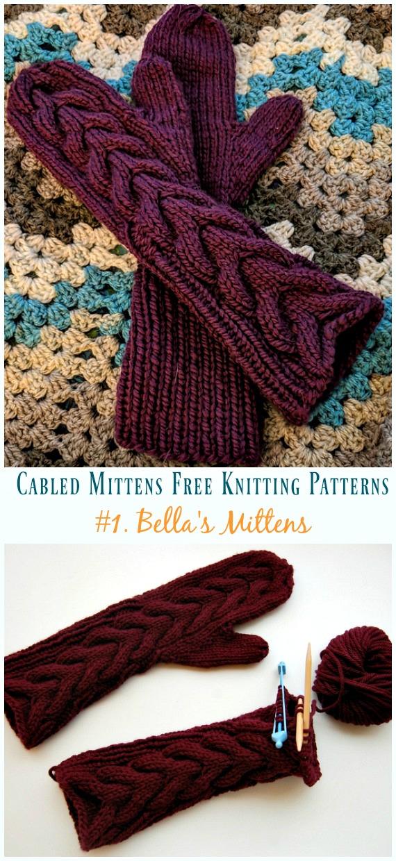 Bella's Mittens Knitting Free Pattern  - Cabled #Mittens; Free #Knitting; Patterns 