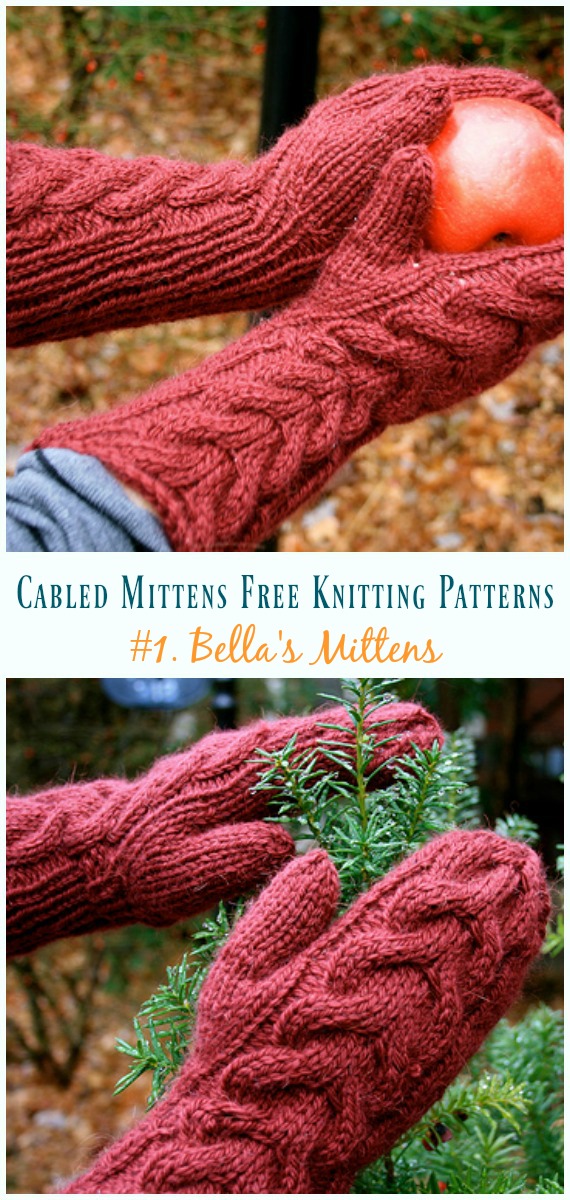 Bella's Mittens Knitting Free Pattern  - Cabled #Mittens; Free #Knitting; Patterns 