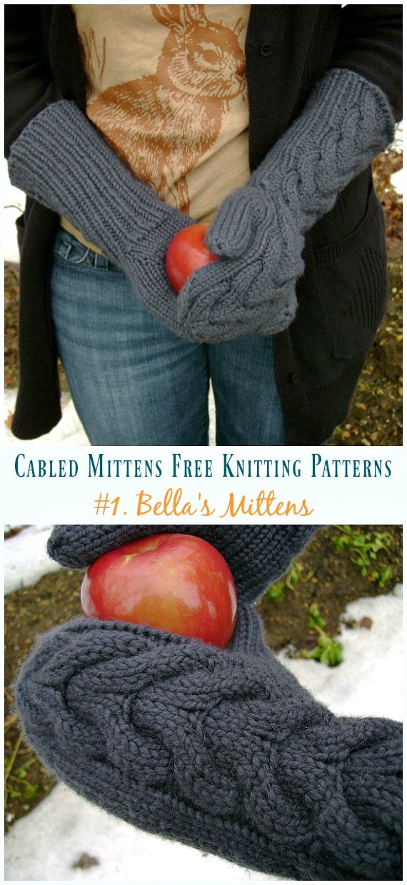 Bella's Mittens Knitting Free Pattern  - Cabled #Mittens; Free #Knitting; Patterns 
