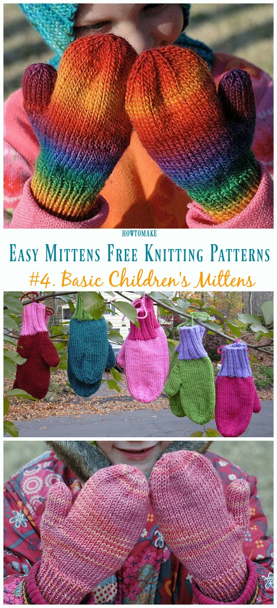Basic Children's Mittens Knitting Free Pattern - Easy #Mittens Free #Knitting; Patterns