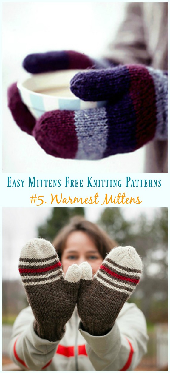Warmest Mittens Knitting Free Pattern - Easy #Mittens Free #Knitting; Patterns