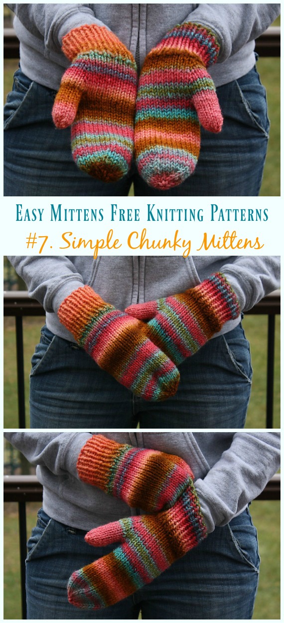 Simple Chunky Mittens Knitting Free Pattern - Easy #Mittens Free #Knitting; Patterns