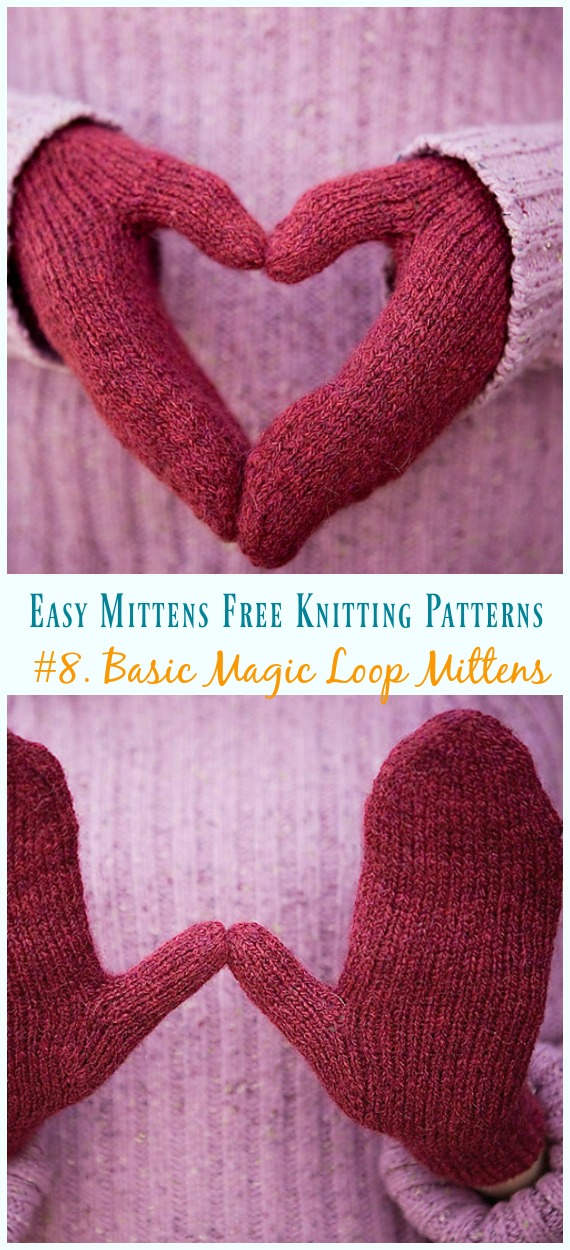 Basic Magic Loop Mittens Knitting Free Pattern - Easy #Mittens Free #Knitting; Patterns