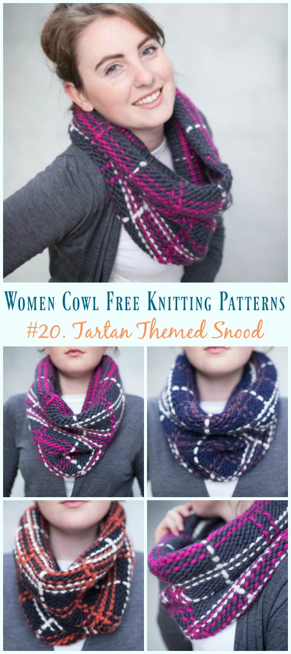 Tartan Themed Snood Knitting Free Pattern - Women Cowl Free #Knitting Patterns