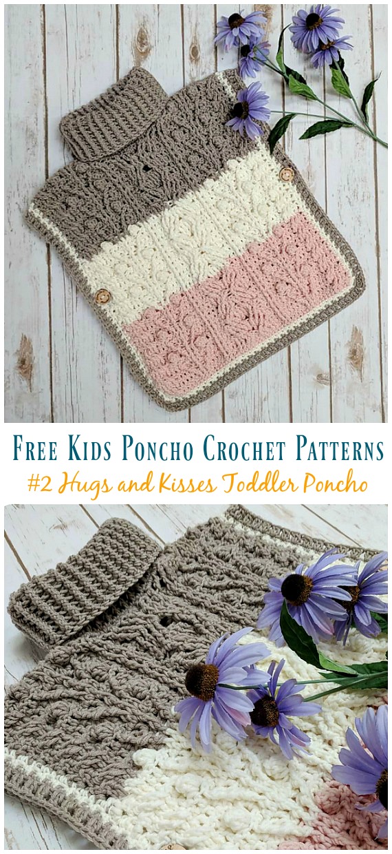 Hugs and Kisses Toddler Poncho Free Crochet Pattern - Free Kids #Poncho; #Crochet Patterns