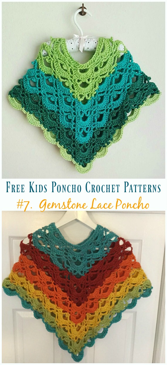 Gemstone Lace Poncho Free Crochet Pattern - Free Kids #Poncho; #Crochet Patterns