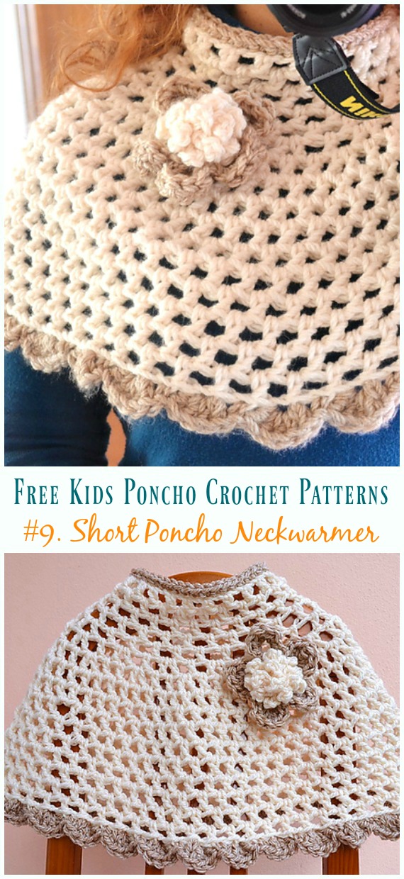 Short Poncho Neckwarmer Free Crochet Pattern - Free Kids #Poncho; #Crochet Patterns