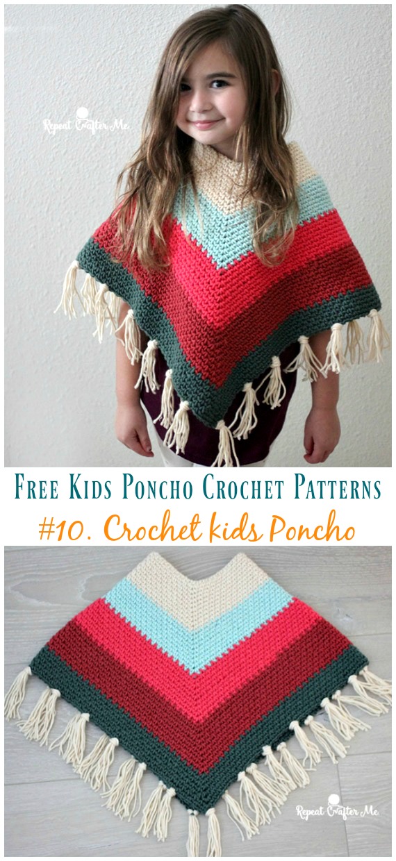 Caron X Kids Poncho Free Crochet Pattern - Free Kids #Poncho; #Crochet Patterns