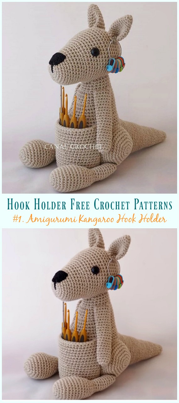 Amigurumi Kangaroo Hook Holder Crochet Free Pattern - #Hook Holder Free #Crochet Patterns