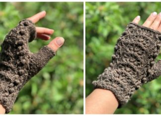 Lace & Bobbles Fingerless Mittens Knitting Free Pattern - #Fingerless; Gloves Free #Knitting; Patterns