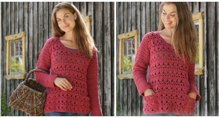Last Harvest Fan Lace Sweater Crochet Free Pattern - Fall Winter Women #Sweater; Free #Crochet; Pattern