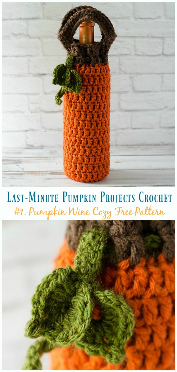 Pumpkin Wine Cozy Crochet Free Pattern - Last-Minute #Pumpkin; Projects #Crochet; Free Patterns