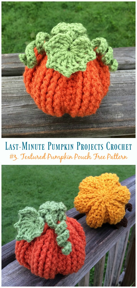Textured Pumpkin Pouch Crochet Free Pattern - Last-Minute #Pumpkin; Projects #Crochet; Free Patterns